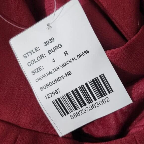 2/$50 Dessy Collection High Neck Backless Crepe Trumpet Gown Burgundy Size 4R - Picture 6 of 7